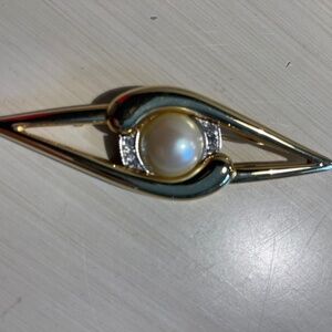 Vintage 1980's Monet Elongated Statement Brooch- Faux Pearl & Rhinestones
